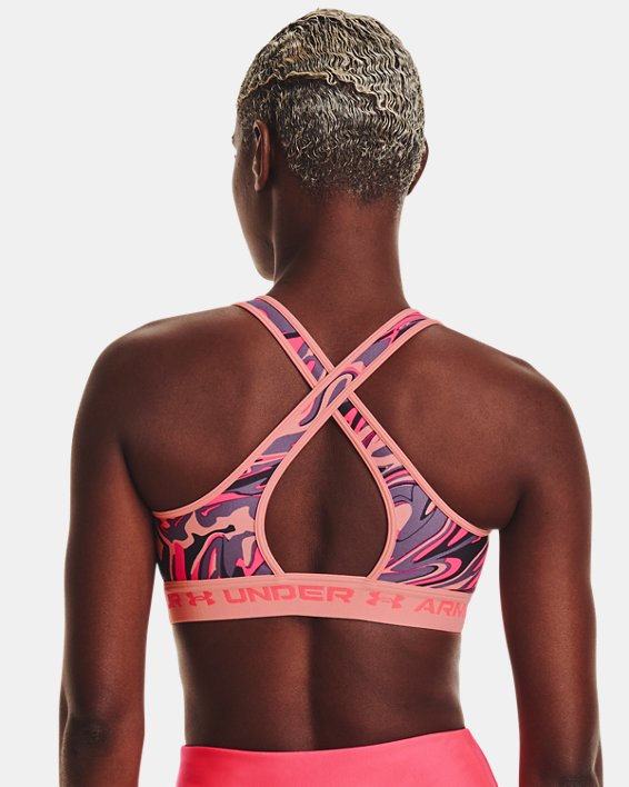 Brassière de sport imprimée à dos croisé et maintien modéré Armour® pour femme, Pink, pdpMainDesktop image number 1